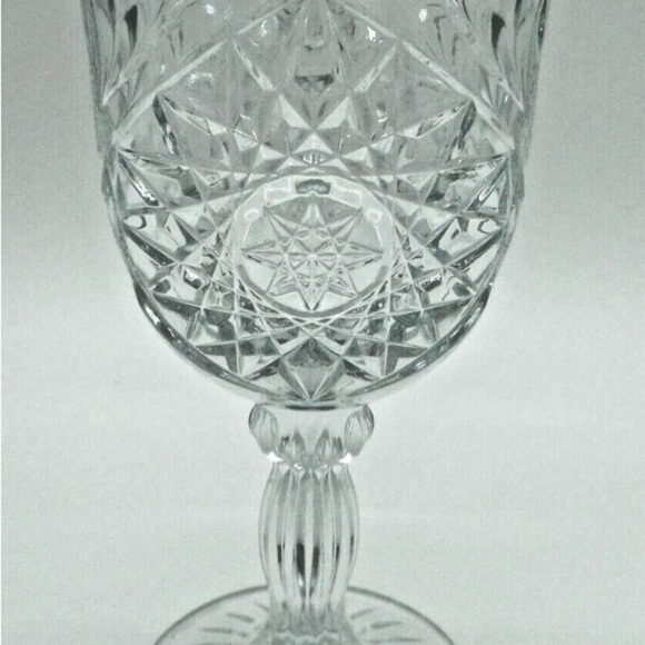 Libbey Hobstar Heavy Pressed Glass Double Goblet Ribbed Stem Set Of 2 Glasses - Picture 2 of 5